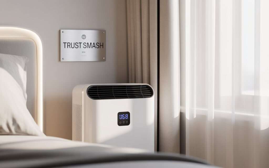 HEPA filter setup in clean allergy-proof bedroom