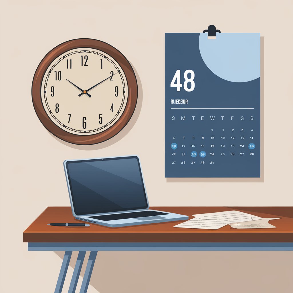 Clock and calendar showing 48 business hours calculation in a business setting.