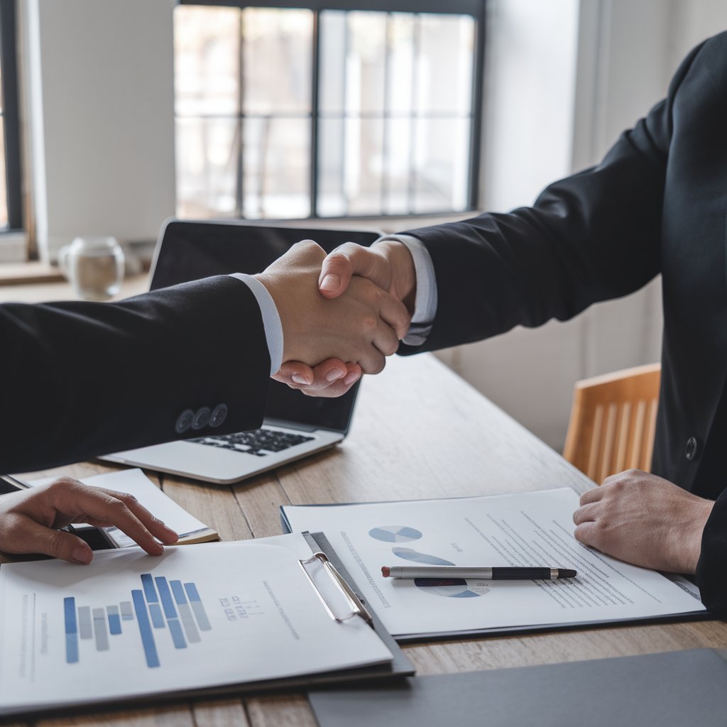 Business professionals shaking hands to highlight the importance of business inquiries.