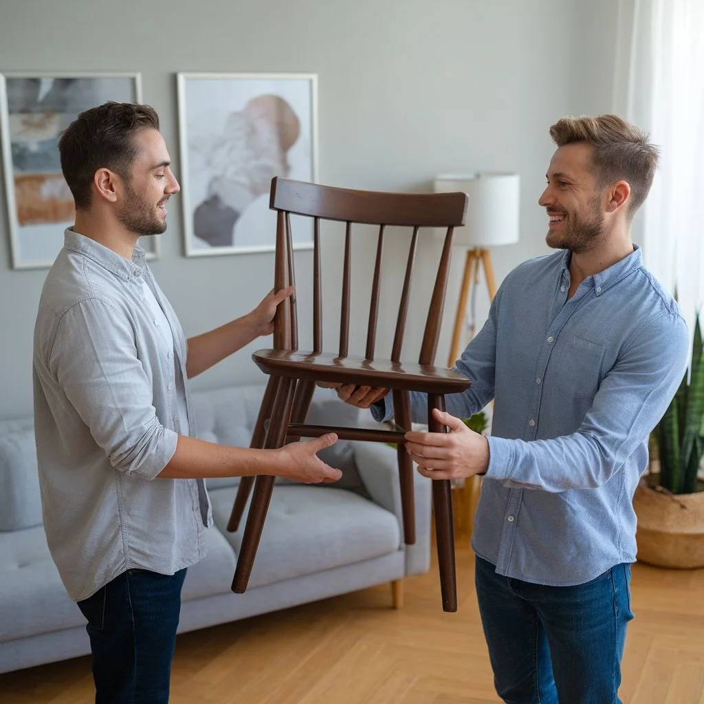 Seller closing successful sale after using furniture valuation guide to get best resale value.