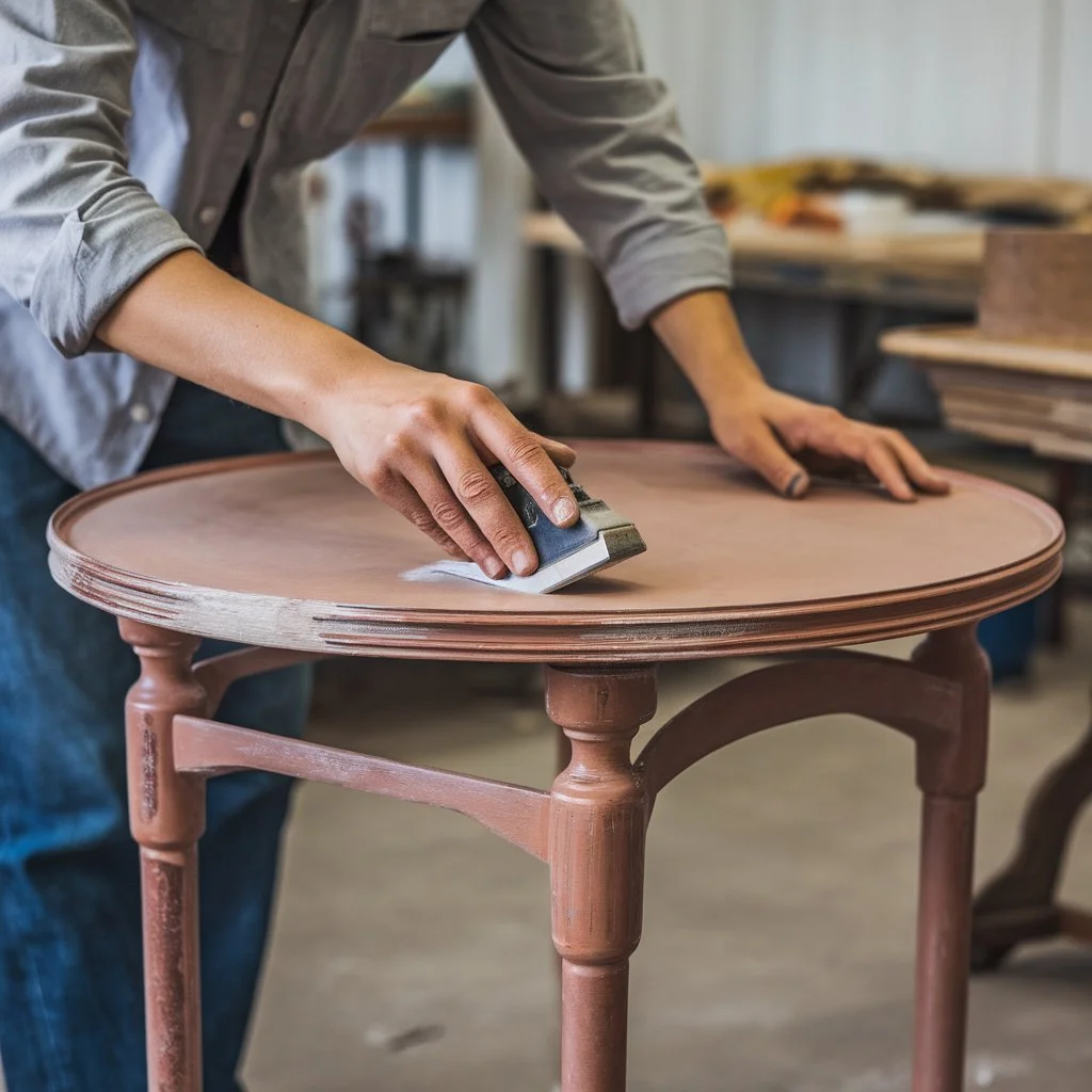 Refurbishing and reupholstering used furniture to increase resale value before listing online.