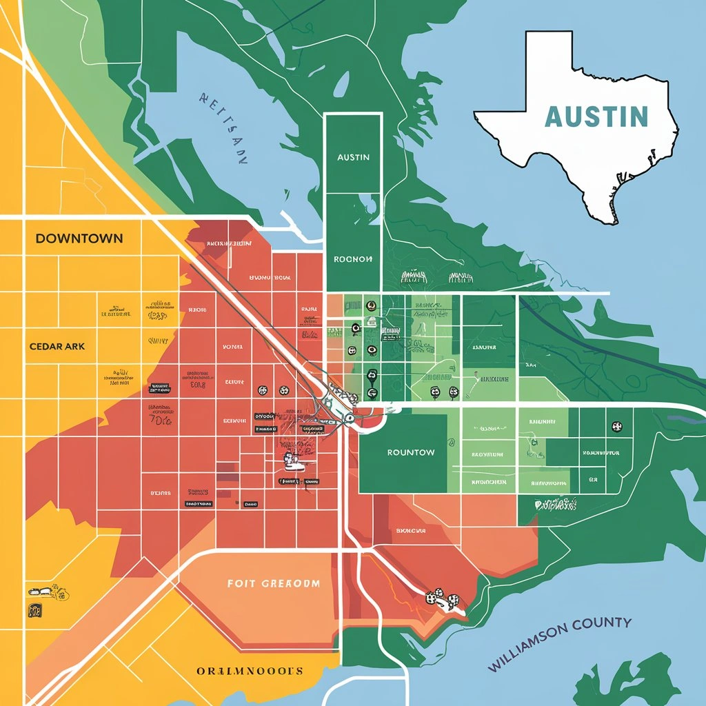 Greater Austin mattress disposal service coverage map including Travis County and Williamson County areas