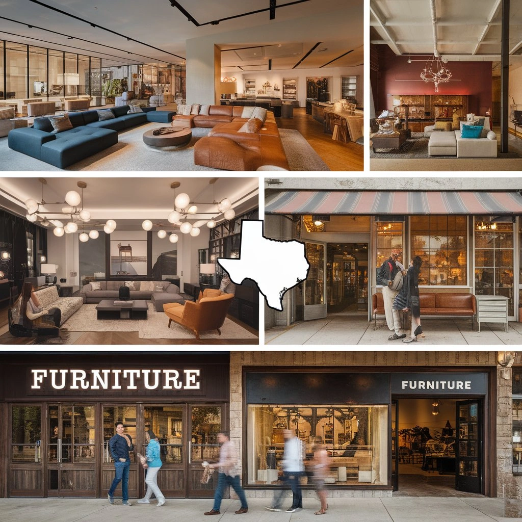 Best furniture stores in Texas showcasing diverse showrooms from Houston, Dallas and Austin with modern and traditional furniture displays