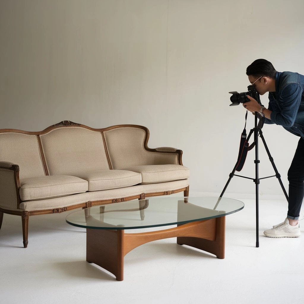 Seller photographing used furniture to get best value in Los Angeles
