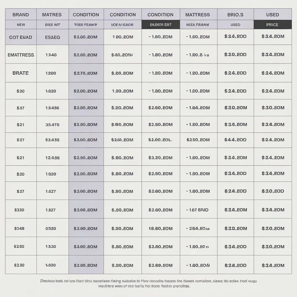 Pricing guide for used mattresses based on brand, age, and condition.