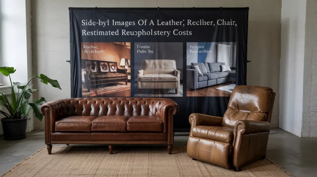 Step-by-step guide showing leather couch reupholstery process