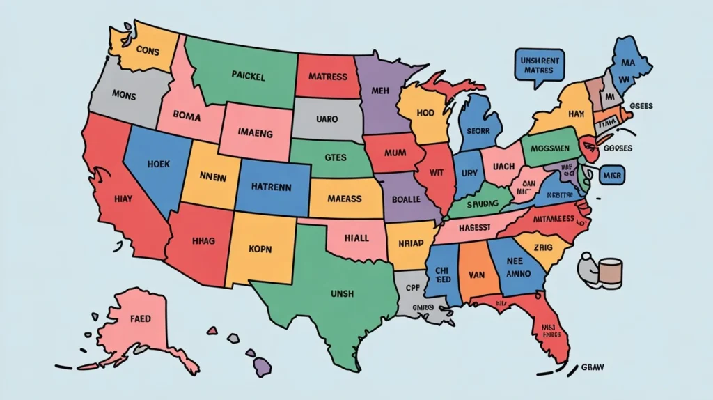 USA map showing mattress resale legality by state