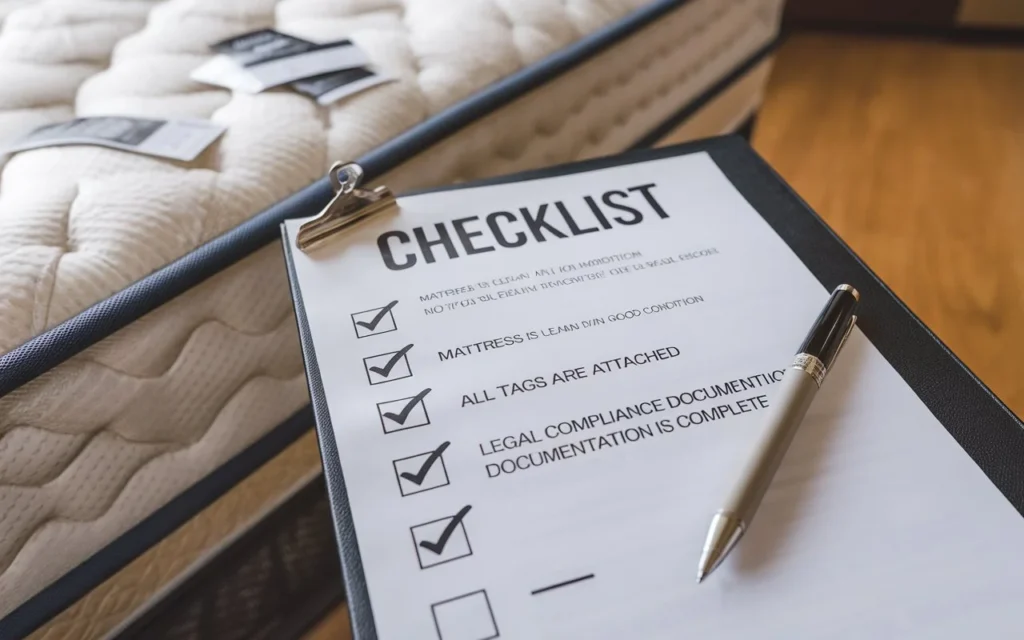 Checklist showing legal requirements for selling a used mattress