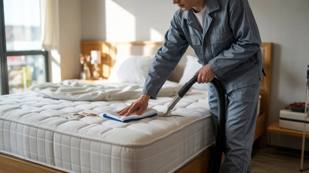 Preparing a used mattress by cleaning it for a fast sale