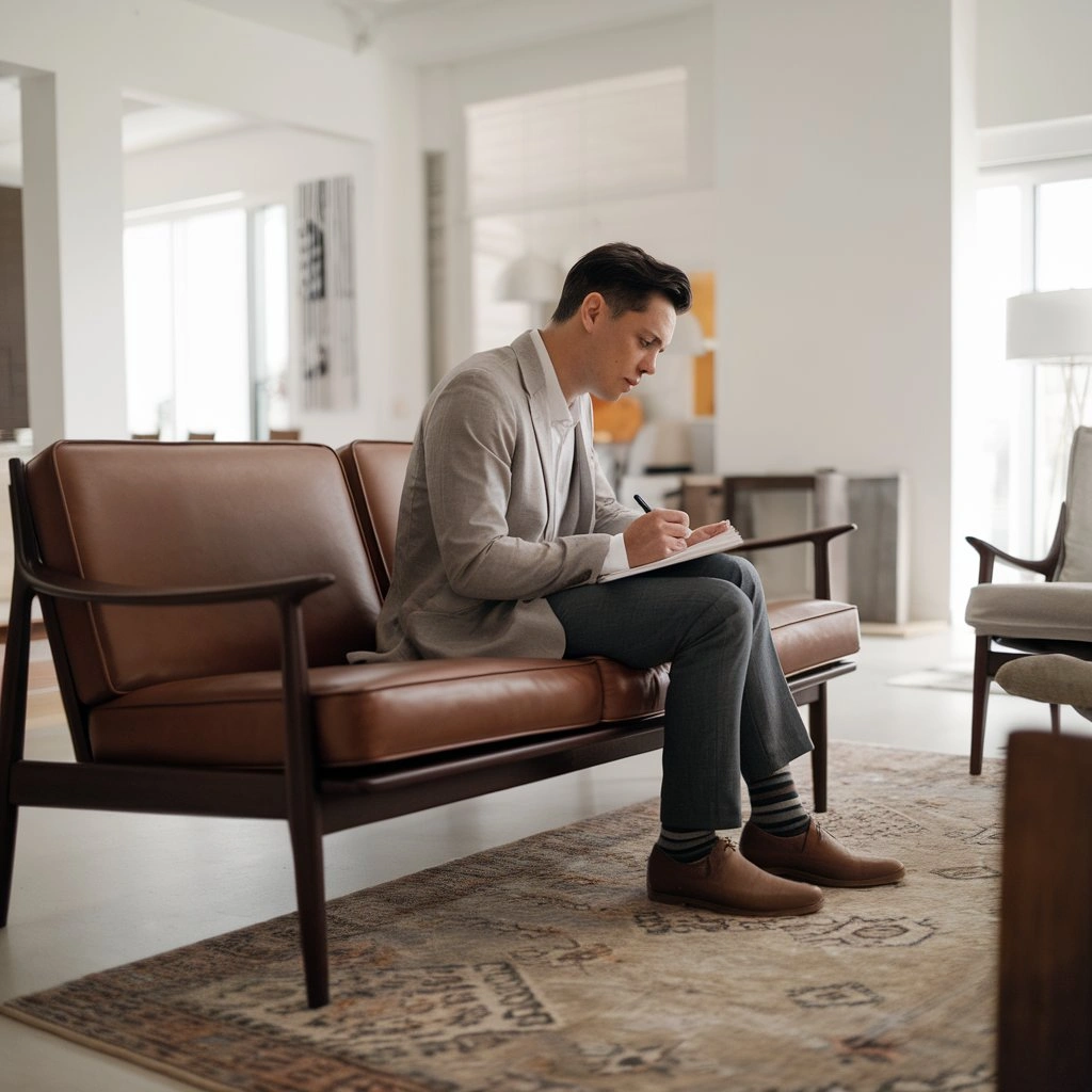 Professional inspecting used furniture in Los Angeles for sale