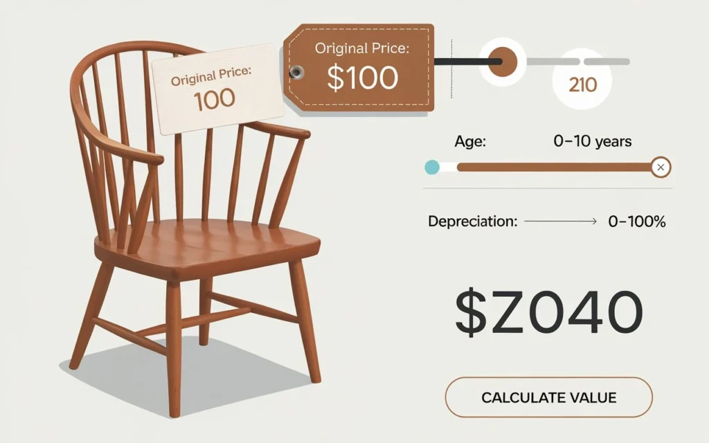 Example calculation of used furniture resale value using depreciation formula