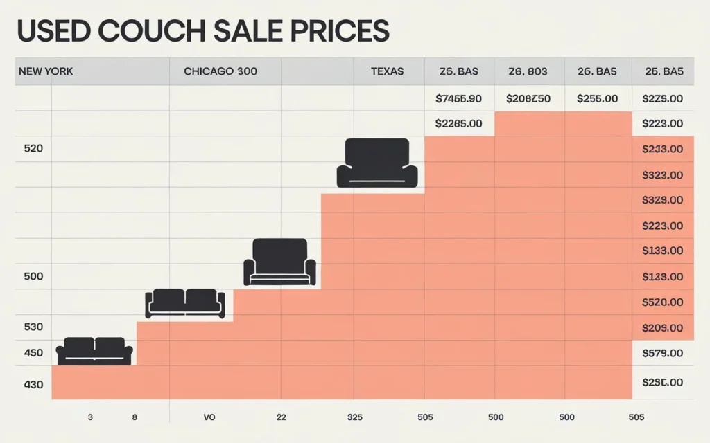Table showing real-life examples of used couch resale prices