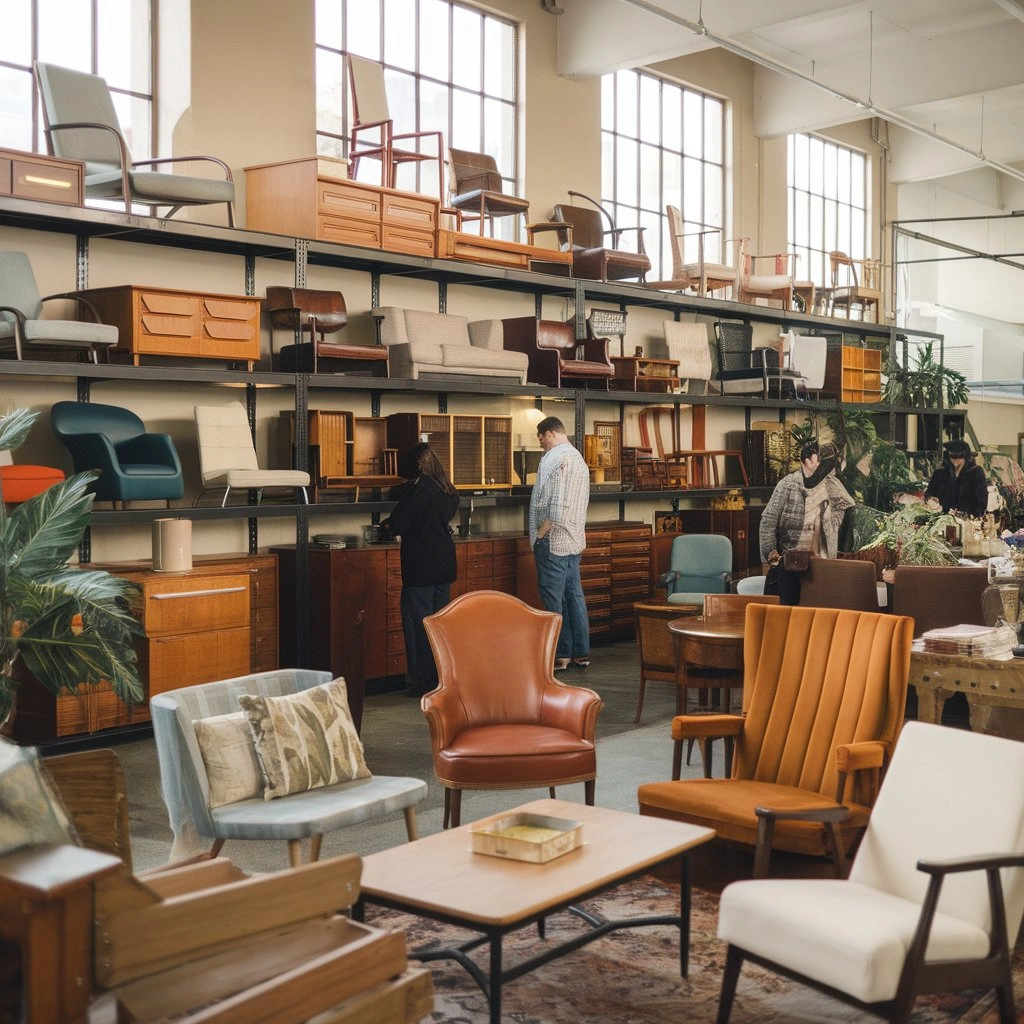 Shoppers browsing secondhand furniture in Los Angeles store