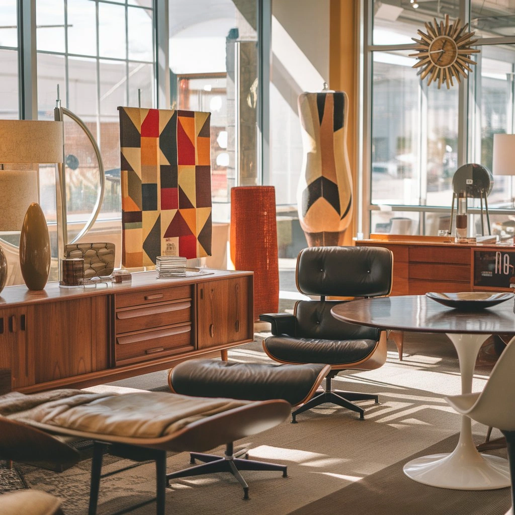Mid-century modern furniture store in Texas featuring authentic vintage pieces, teak credenzas and retro 1950s-70s home furnishings