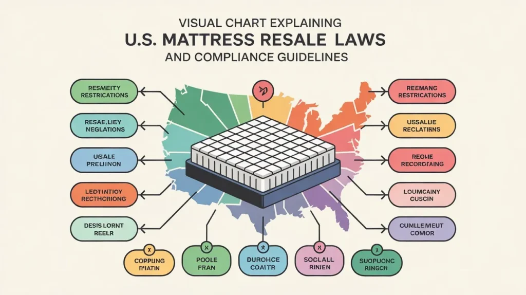 Chart showing U.S. mattress resale laws and compliance requirements