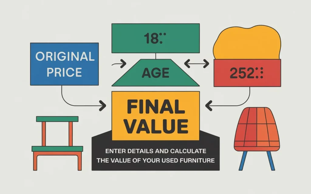 Diagram explaining how a used furniture value calculator determines resale price