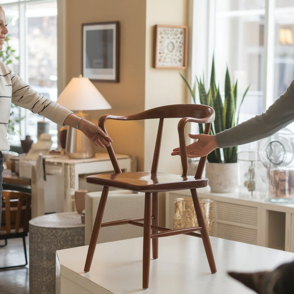 Customer delivering pre-owned furniture to a consignment store.