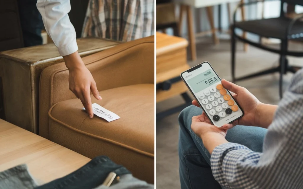 Image comparing guessing prices versus using a used furniture value calculator